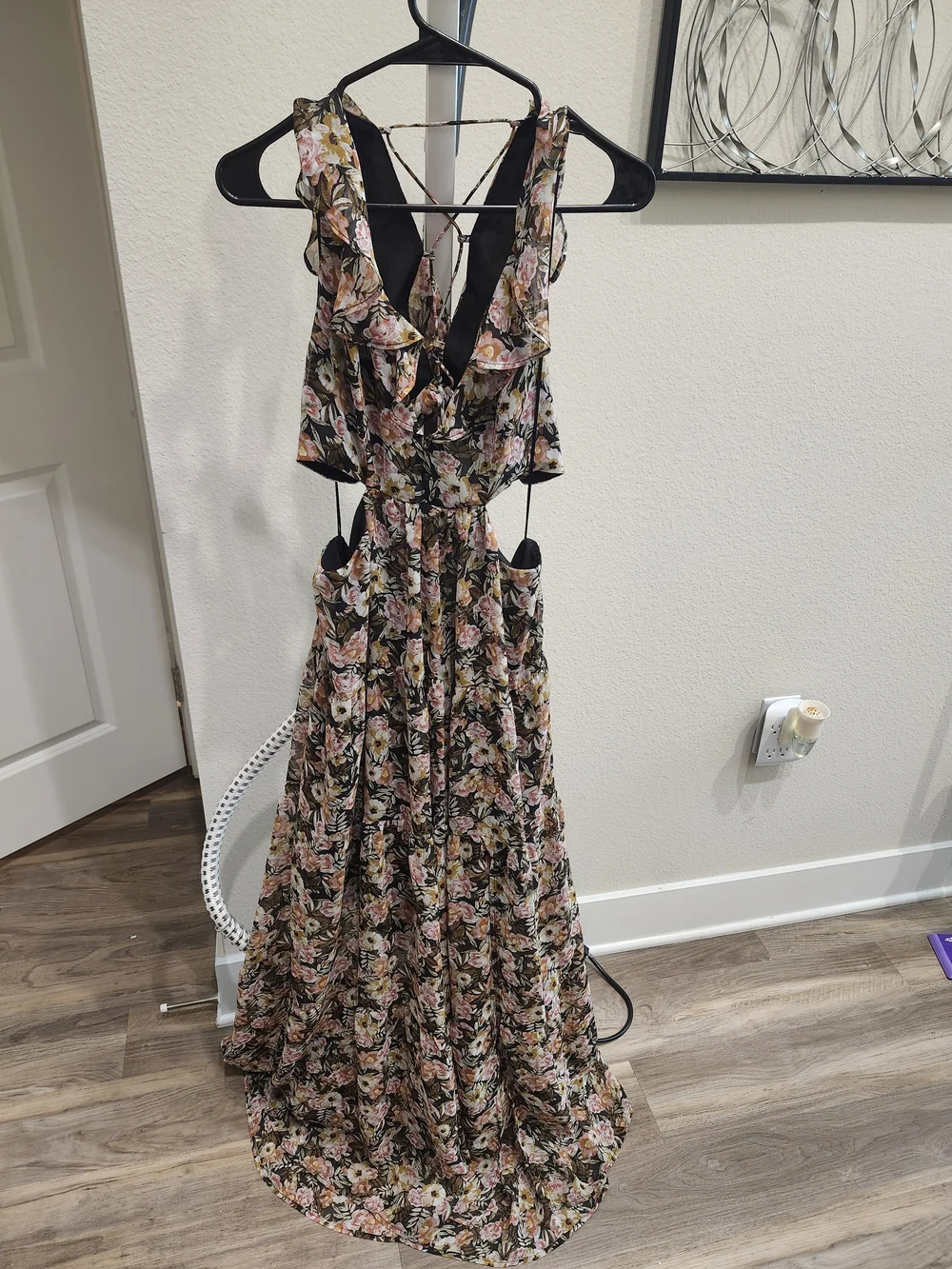 Astr Floral Maxi Dress in Black with Pink & Green Print - Picture 3 of 8